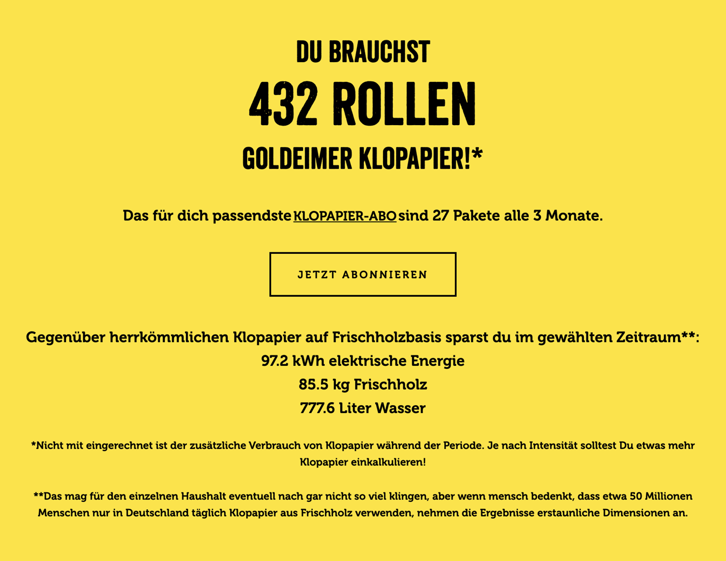 Goldeimer Klopapierrechner Beispielberechnung